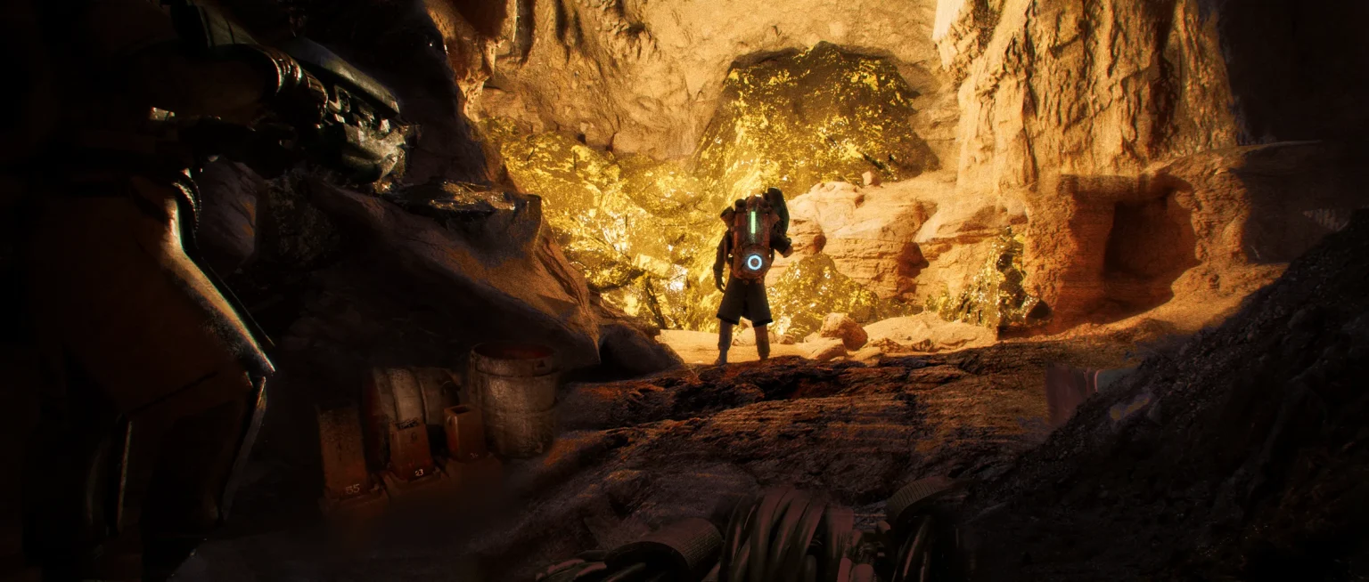 Underground cave filled with gold found by a Spaceminer concept art